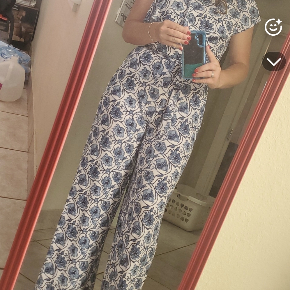 Floral Blue and White Jumpsuit